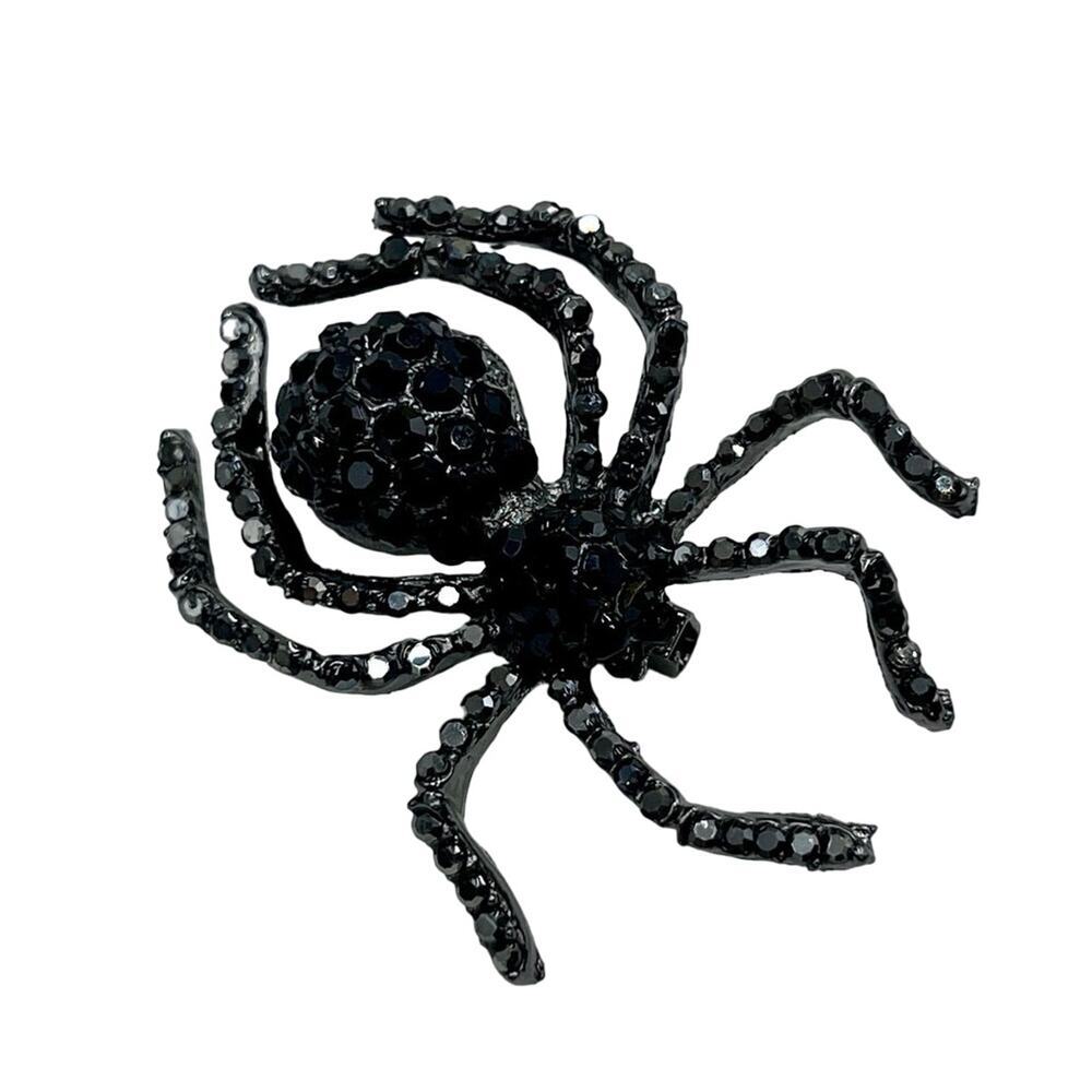 Silver Tone‎ Black Glass Crystal
Spider Scary Halloween Bug Brooch Pin